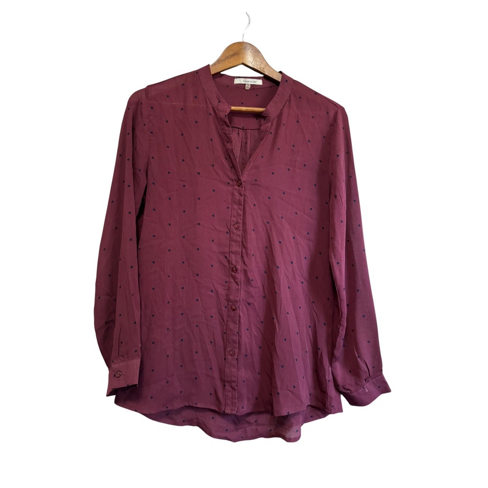 41 Hawthorn Button Down Blouse Womens Small Burgundy Polka Dot Excellent T20145